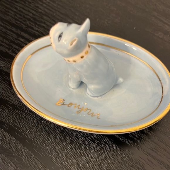Anthropologie Adorable Blue and Gold French Inspired Jewelry Dish “Bonjour” - Picture 7 of 7